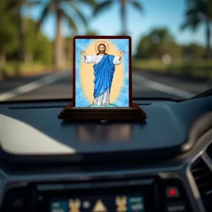 Car Desk/Table Top Lord Jesus Wooden Photo Stand 3x4 Inches, Compact & Stylish Spiritual Display For Car, Home & Office (Pack Of 1) (F14442) Car Desk/Table Top Lord Jesus Wooden Photo Stand 3x4 Inches, Compact & Stylish Spiritual Display For Car, Home & Office (Pack Of 1) (F14442)
