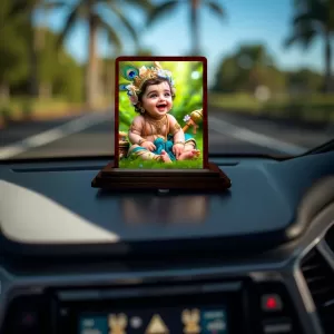 Car Desk/Table Top Little Cute Krishna Wooden Photo Stand 3x4 Inches, Compact & Stylish Spiritual Display For Car, Home & Office (Pack Of 1) (F14450) Car Desk/Table Top Little Cute Krishna Wooden Photo Stand 3x4 Inches, Compact & Stylish Spiritual Display For Car, Home & Office (Pack Of 1) (F14450)