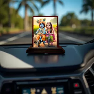 Car Desk/Table Top Radha Krishna Wooden Photo Stand 3x4 Inches, Compact & Stylish Spiritual Display For Car, Home & Office (Pack Of 1) (F14451) Car Desk/Table Top Radha Krishna Wooden Photo Stand 3x4 Inches, Compact & Stylish Spiritual Display For Car, Home & Office (Pack Of 1) (F14451)