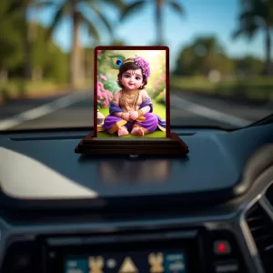 Car Desk/Table Top Lord Krishna Wooden Photo Stand 3x4 Inches, Compact & Stylish Spiritual Display For Car, Home & Office (Pack Of 1) (F14457) Car Desk/Table Top Lord Krishna Wooden Photo Stand 3x4 Inches, Compact & Stylish Spiritual Display For Car, Home & Office (Pack Of 1) (F14457)