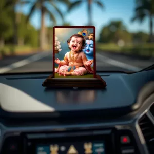 Car Desk/Table Top Lord Krishna Wooden Photo Stand 3x4 Inches, Compact & Stylish Spiritual Display For Car, Home & Office (Pack Of 1) (F14458) Car Desk/Table Top Lord Krishna Wooden Photo Stand 3x4 Inches, Compact & Stylish Spiritual Display For Car, Home & Office (Pack Of 1) (F14458)