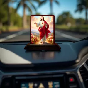 Car Desk/Table Top Lord Jesus Wooden Photo Stand 3x4 Inches, Compact & Stylish Spiritual Display For Car, Home & Office (Pack Of 1) (F14462) Car Desk/Table Top Lord Jesus Wooden Photo Stand 3x4 Inches, Compact & Stylish Spiritual Display For Car, Home & Office (Pack Of 1) (F14462)
