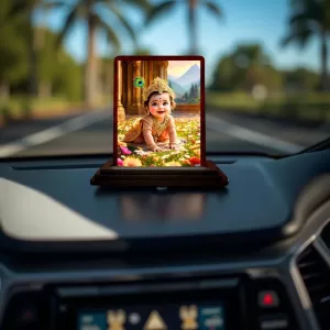 Car Desk/Table Top Lord Krishna Wooden Photo Stand 3x4 Inches, Compact & Stylish Spiritual Display For Car, Home & Office (Pack Of 1) (F14480) Car Desk/Table Top Lord Krishna Wooden Photo Stand 3x4 Inches, Compact & Stylish Spiritual Display For Car, Home & Office (Pack Of 1) (F14480)