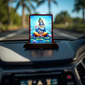 Car Desk/Table Top Lord Krishna Wooden Photo Stand 3x4 Inches, Compact & Stylish Spiritual Display For Car, Home & Office (Pack Of 1) (F14483) Car Desk/Table Top Lord Krishna Wooden Photo Stand 3x4 Inches, Compact & Stylish Spiritual Display For Car, Home & Office (Pack Of 1) (F14483)