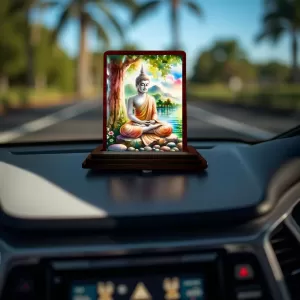 Car Desk/Table Top Lord Buddha Wooden Photo Stand 3x4 Inches, Compact & Stylish Spiritual Display For Car, Home & Office (Pack Of 1) (F14486) Car Desk/Table Top Lord Buddha Wooden Photo Stand 3x4 Inches, Compact & Stylish Spiritual Display For Car, Home & Office (Pack Of 1) (F14486)