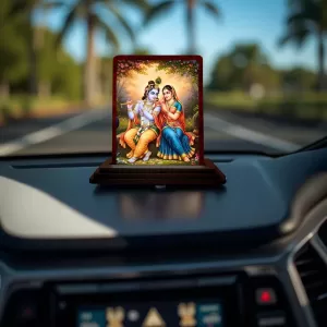 Car Desk/Table Top Radha Krishna Wooden Photo Stand 3x4 Inches, Compact & Stylish Spiritual Display For Car, Home & Office (Pack Of 1) (F14489) Car Desk/Table Top Radha Krishna Wooden Photo Stand 3x4 Inches, Compact & Stylish Spiritual Display For Car, Home & Office (Pack Of 1) (F14489)