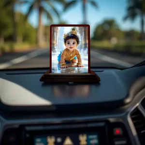 Car Desk/Table Top Lord Krishna Wooden Photo Stand 3x4 Inches, Compact & Stylish Spiritual Display For Car, Home & Office (Pack Of 1) (F14490) Car Desk/Table Top Lord Krishna Wooden Photo Stand 3x4 Inches, Compact & Stylish Spiritual Display For Car, Home & Office (Pack Of 1) (F14490)