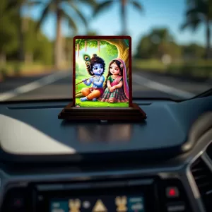 Car Desk/Table Top Radha Krishna Wooden Photo Stand 3x4 Inches, Compact & Stylish Spiritual Display For Car, Home & Office (Pack Of 1) (F14492) Car Desk/Table Top Radha Krishna Wooden Photo Stand 3x4 Inches, Compact & Stylish Spiritual Display For Car, Home & Office (Pack Of 1) (F14492)