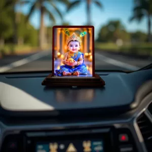Car Desk/Table Top Lord Krishna Wooden Photo Stand 3x4 Inches, Compact & Stylish Spiritual Display For Car, Home & Office (Pack Of 1) (F14496) Car Desk/Table Top Lord Krishna Wooden Photo Stand 3x4 Inches, Compact & Stylish Spiritual Display For Car, Home & Office (Pack Of 1) (F14496)