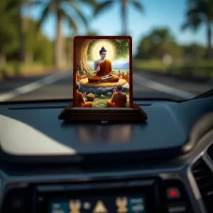 Car Desk/Table Top Lord Buddha Wooden Photo Stand 3x4 Inches, Compact & Stylish Spiritual Display For Car, Home & Office (Pack Of 1) (F14498) Car Desk/Table Top Lord Buddha Wooden Photo Stand 3x4 Inches, Compact & Stylish Spiritual Display For Car, Home & Office (Pack Of 1) (F14498)