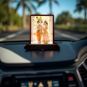 Car Desk/Table Top Radha Krishna Wooden Photo Stand 3x4 Inches, Compact & Stylish Spiritual Display For Car, Home & Office (Pack Of 1) (F14512) Car Desk/Table Top Radha Krishna Wooden Photo Stand 3x4 Inches, Compact & Stylish Spiritual Display For Car, Home & Office (Pack Of 1) (F14512)