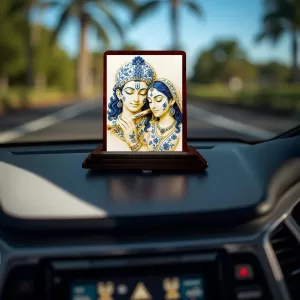 Car Desk/Table Top Radha Krishna Wooden Photo Stand 3x4 Inches, Compact & Stylish Spiritual Display For Car, Home & Office (Pack Of 1) (F14540) Car Desk/Table Top Radha Krishna Wooden Photo Stand 3x4 Inches, Compact & Stylish Spiritual Display For Car, Home & Office (Pack Of 1) (F14540)