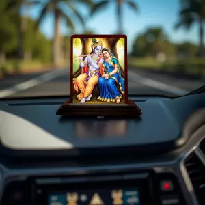 Car Desk/Table Top Radha Krishna Wooden Photo Stand 3x4 Inches, Compact & Stylish Spiritual Display For Car, Home & Office (Pack Of 1) (F14543) Car Desk/Table Top Radha Krishna Wooden Photo Stand 3x4 Inches, Compact & Stylish Spiritual Display For Car, Home & Office (Pack Of 1) (F14543)