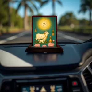 Car Desk/Table Top Gomatha Wooden Photo Stand  3x4 Inches, Compact & Stylish Spiritual Display For Car, Home & Office (Pack Of 1) (F14550)