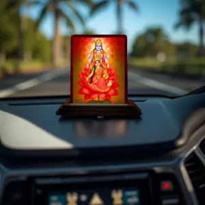 Car Desk/Table Top Lord Vishnu Lakshmi Wooden Photo Stand  3x4 Inches, Compact & Stylish Spiritual Display For Car, Home & Office (Pack Of 1) (F14562)