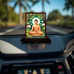 Car Desk/Table Top God Buddha Wooden Photo Stand 3x4 Inches, Compact & Stylish Spiritual Display For Car, Home & Office (Pack Of 1) (F14572) Car Desk/Table Top God Buddha Wooden Photo Stand 3x4 Inches, Compact & Stylish Spiritual Display For Car, Home & Office (Pack Of 1) (F14572)