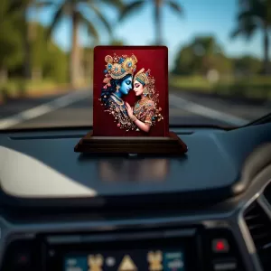 Car Desk/Table Top Radha Krishna Wooden Photo Stand 3x4 Inches, Compact & Stylish Spiritual Display For Car, Home & Office (Pack Of 1) (F14577) Car Desk/Table Top Radha Krishna Wooden Photo Stand 3x4 Inches, Compact & Stylish Spiritual Display For Car, Home & Office (Pack Of 1) (F14577)