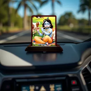 Car Desk/Table Top Lord Krishna Wooden Photo Stand 3x4 Inches, Compact & Stylish Spiritual Display For Car, Home & Office (Pack Of 1) (F14593) Car Desk/Table Top Lord Krishna Wooden Photo Stand 3x4 Inches, Compact & Stylish Spiritual Display For Car, Home & Office (Pack Of 1) (F14593)