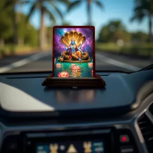Car Desk/Table Top Lord Vishnu Wooden Photo Stand 3x4 Inches, Compact & Stylish Spiritual Display For Car, Home & Office (Pack Of 1) (F14604) Car Desk/Table Top Lord Vishnu Wooden Photo Stand 3x4 Inches, Compact & Stylish Spiritual Display For Car, Home & Office (Pack Of 1) (F14604)