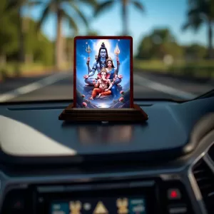 Car Desk/Table Top Lord Shiva And Parvathi And Ganesha Wooden Photo Stand 3x4 Inches, Compact & Stylish Spiritual Display For Car, Home & Office (Pack Of 1) (F14614) Car Desk/Table Top Lord Shiva And Parvathi And Ganesha Wooden Photo Stand 3x4 Inches, Compact & Stylish Spiritual Display For Car, Home & Office (Pack Of 1) (F14614)