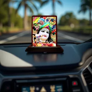 Car Desk/Table Top Loird Krishna Wooden Photo Stand  3x4 Inches, Compact & Stylish Spiritual Display For Car, Home & Office (Pack Of 1) (F14632)