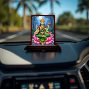 Car Desk/Table Top Goddess Saraswathi Wooden Photo Stand 3x4 Inches, Compact & Stylish Spiritual Display For Car, Home & Office (Pack Of 1) (F14647) Car Desk/Table Top Goddess Saraswathi Wooden Photo Stand 3x4 Inches, Compact & Stylish Spiritual Display For Car, Home & Office (Pack Of 1) (F14647)