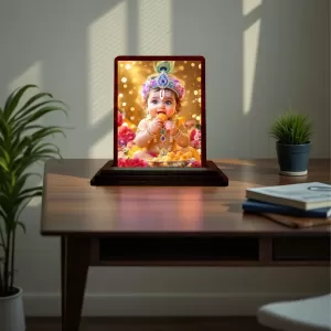 Car Desk/Table Top Bal Krishna Wooden Photo Stand 3x4 Inches, Compact & Stylish Spiritual Display For Car, Home & Office (Pack Of 1) (F14973) Car Desk/Table Top Bal Krishna Wooden Photo Stand 3x4 Inches, Compact & Stylish Spiritual Display For Car, Home & Office (Pack Of 1) (F14973)