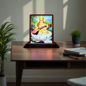 Car Desk/Table Top Maa Sarswati Wooden Photo Stand 3x4 Inches, Compact & Stylish Spiritual Display For Car, Home & Office (Pack Of 1) (F15055) Car Desk/Table Top Maa Sarswati Wooden Photo Stand 3x4 Inches, Compact & Stylish Spiritual Display For Car, Home & Office (Pack Of 1) (F15055)