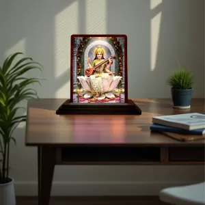 Car Desk/Table Top Maa Sarswati Wooden Photo Stand 3x4 Inches, Compact & Stylish Spiritual Display For Car, Home & Office (Pack Of 1) (F15069) Car Desk/Table Top Maa Sarswati Wooden Photo Stand 3x4 Inches, Compact & Stylish Spiritual Display For Car, Home & Office (Pack Of 1) (F15069)