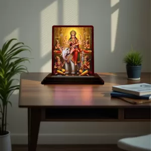 Car Desk/Table Top  Durga Wooden Photo Stand  3x4 Inches, Compact & Stylish Spiritual Display For Car, Home & Office (Pack Of 1) (F15088)