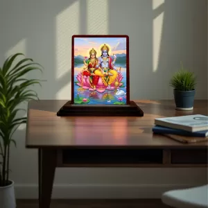 Car Desk/Table Top Lord Vishnu Laxmi Wooden Photo Stand 3x4 Inches, Compact & Stylish Spiritual Display For Car, Home & Office (Pack Of 1) (F15108) Car Desk/Table Top Lord Vishnu Laxmi Wooden Photo Stand 3x4 Inches, Compact & Stylish Spiritual Display For Car, Home & Office (Pack Of 1) (F15108)