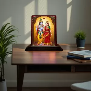 Car Desk/Table Top Lord Radha Krishna Wooden Photo Stand 3x4 Inches, Compact & Stylish Spiritual Display For Car, Home & Office (Pack Of 1) (F15110) Car Desk/Table Top Lord Radha Krishna Wooden Photo Stand 3x4 Inches, Compact & Stylish Spiritual Display For Car, Home & Office (Pack Of 1) (F15110)