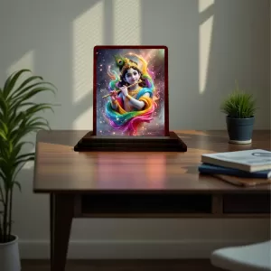 Car Desk/Table Top Lord Krishna Wooden Photo Stand 3x4 Inches, Compact & Stylish Spiritual Display For Car, Home & Office (Pack Of 1) (F15114) Car Desk/Table Top Lord Krishna Wooden Photo Stand 3x4 Inches, Compact & Stylish Spiritual Display For Car, Home & Office (Pack Of 1) (F15114)