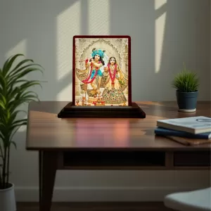 Car Desk/Table Top Lord Radha Krishna Wooden Photo Stand 3x4 Inches, Compact & Stylish Spiritual Display For Car, Home & Office (Pack Of 1) (F15119) Car Desk/Table Top Lord Radha Krishna Wooden Photo Stand 3x4 Inches, Compact & Stylish Spiritual Display For Car, Home & Office (Pack Of 1) (F15119)