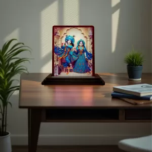 Car Desk/Table Top Lord Radha Krishna Wooden Photo Stand 3x4 Inches, Compact & Stylish Spiritual Display For Car, Home & Office (Pack Of 1) (F15122) Car Desk/Table Top Lord Radha Krishna Wooden Photo Stand 3x4 Inches, Compact & Stylish Spiritual Display For Car, Home & Office (Pack Of 1) (F15122)