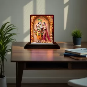 Car Desk/Table Top Lord Radha Krishna Wooden Photo Stand 3x4 Inches, Compact & Stylish Spiritual Display For Car, Home & Office (Pack Of 1) (F15124) Car Desk/Table Top Lord Radha Krishna Wooden Photo Stand 3x4 Inches, Compact & Stylish Spiritual Display For Car, Home & Office (Pack Of 1) (F15124)