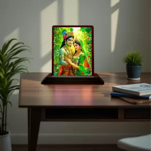 Car Desk/Table Top Lord Radha Krishna Wooden Photo Stand 3x4 Inches, Compact & Stylish Spiritual Display For Car, Home & Office (Pack Of 1) (F15126) Car Desk/Table Top Lord Radha Krishna Wooden Photo Stand 3x4 Inches, Compact & Stylish Spiritual Display For Car, Home & Office (Pack Of 1) (F15126)