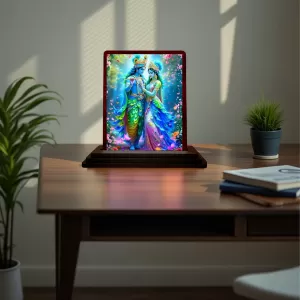 Car Desk/Table Top Lord Radha Krishna Wooden Photo Stand 3x4 Inches, Compact & Stylish Spiritual Display For Car, Home & Office (Pack Of 1) (F15127) Car Desk/Table Top Lord Radha Krishna Wooden Photo Stand 3x4 Inches, Compact & Stylish Spiritual Display For Car, Home & Office (Pack Of 1) (F15127)