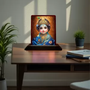 Car Desk/Table Top Lord Bal Krishna Wooden Photo Stand 3x4 Inches, Compact & Stylish Spiritual Display For Car, Home & Office (Pack Of 1) (F15128) Car Desk/Table Top Lord Bal Krishna Wooden Photo Stand 3x4 Inches, Compact & Stylish Spiritual Display For Car, Home & Office (Pack Of 1) (F15128)