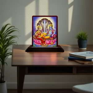 Car Desk/Table Top Lord Vishnu Laxmi Wooden Photo Stand 3x4 Inches, Compact & Stylish Spiritual Display For Car, Home & Office (Pack Of 1) (F15132) Car Desk/Table Top Lord Vishnu Laxmi Wooden Photo Stand 3x4 Inches, Compact & Stylish Spiritual Display For Car, Home & Office (Pack Of 1) (F15132)