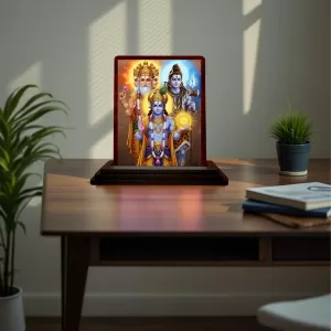 Car Desk/Table Top Lord Vishnu Shankar Bramha Wooden Photo Stand 3x4 Inches, Compact & Stylish Spiritual Display For Car, Home & Office (Pack Of 1) (F15142) Car Desk/Table Top Lord Vishnu Shankar Bramha Wooden Photo Stand 3x4 Inches, Compact & Stylish Spiritual Display For Car, Home & Office (Pack Of 1) (F15142)