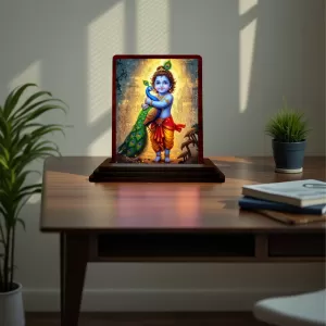 Car Desk/Table Top Lord Bal Krishna Wooden Photo Stand 3x4 Inches, Compact & Stylish Spiritual Display For Car, Home & Office (Pack Of 1) (F15148) Car Desk/Table Top Lord Bal Krishna Wooden Photo Stand 3x4 Inches, Compact & Stylish Spiritual Display For Car, Home & Office (Pack Of 1) (F15148)