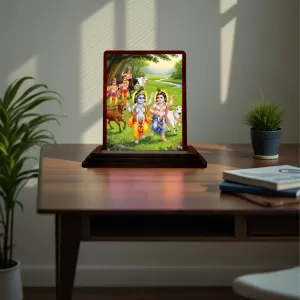 Car Desk/Table Top Lord Radha Krishna Wooden Photo Stand 3x4 Inches, Compact & Stylish Spiritual Display For Car, Home & Office (Pack Of 1) (F15169) Car Desk/Table Top Lord Radha Krishna Wooden Photo Stand 3x4 Inches, Compact & Stylish Spiritual Display For Car, Home & Office (Pack Of 1) (F15169)