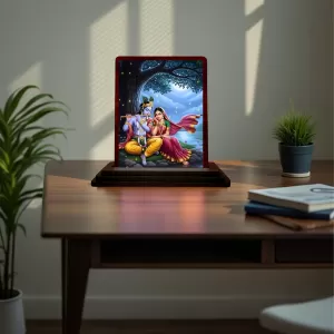 Car Desk/Table Top Lord Radha Krishna Wooden Photo Stand 3x4 Inches, Compact & Stylish Spiritual Display For Car, Home & Office (Pack Of 1) (F15171) Car Desk/Table Top Lord Radha Krishna Wooden Photo Stand 3x4 Inches, Compact & Stylish Spiritual Display For Car, Home & Office (Pack Of 1) (F15171)