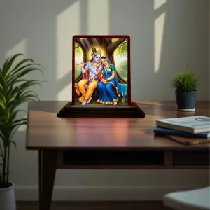 Car Desk/Table Top Lord Radha Krishna Wooden Photo Stand 3x4 Inches, Compact & Stylish Spiritual Display For Car, Home & Office (Pack Of 1) (F15172) Car Desk/Table Top Lord Radha Krishna Wooden Photo Stand 3x4 Inches, Compact & Stylish Spiritual Display For Car, Home & Office (Pack Of 1) (F15172)