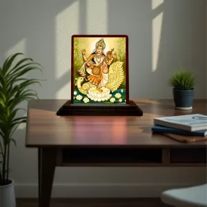 Car Desk/Table Top Maa Sarswati Wooden Photo Stand 3x4 Inches, Compact & Stylish Spiritual Display For Car, Home & Office (Pack Of 1) (F15173) Car Desk/Table Top Maa Sarswati Wooden Photo Stand 3x4 Inches, Compact & Stylish Spiritual Display For Car, Home & Office (Pack Of 1) (F15173)