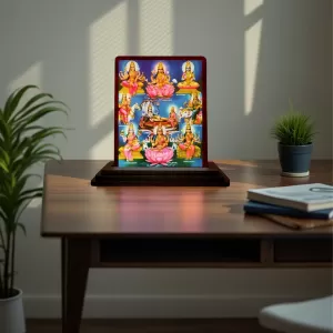 Car Desk/Table Top  Lord Vishnu Maa Laxmi Wooden Photo Stand  3x4 Inches, Compact & Stylish Spiritual Display For Car, Home & Office (Pack Of 1) (F15176)