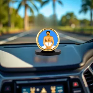 Car Desk/Table Top Sri Thakur Anukul Metal Golden Photo Stand  2x2 Inches, Compact & Stylish Spiritual Display For Car, Home & Office (Pack Of 1) (F18443)