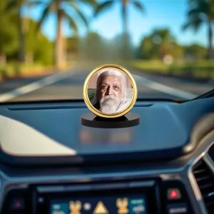 Car Desk/Table Top  Sri Aurobindo Metal Golden Photo Stand  2x2 Inches, Compact & Stylish Spiritual Display For Car, Home & Office (Pack Of 1) (F18453)