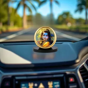 Car Desk/Table Top Lord Krishna Metal Golden Photo Stand  2x2 Inches, Compact & Stylish Spiritual Display For Car, Home & Office (Pack Of 1) (F18473)